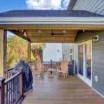 a deck with a covered porch area