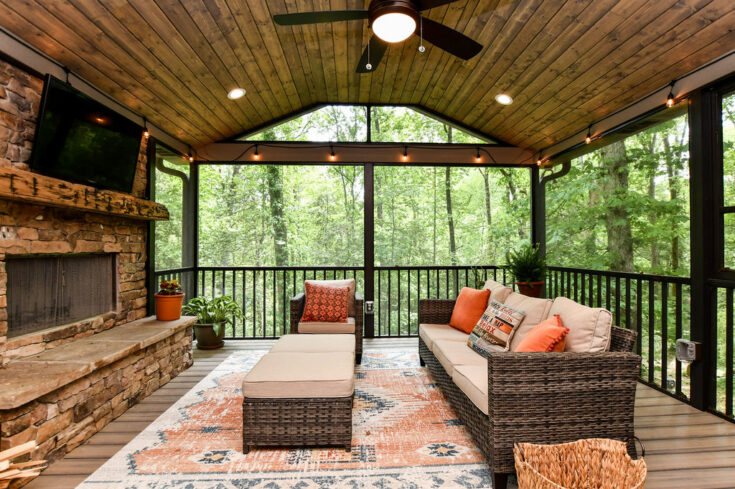 Custom Screen Porch with Custom Arrowhead Fireplace, Greer SC