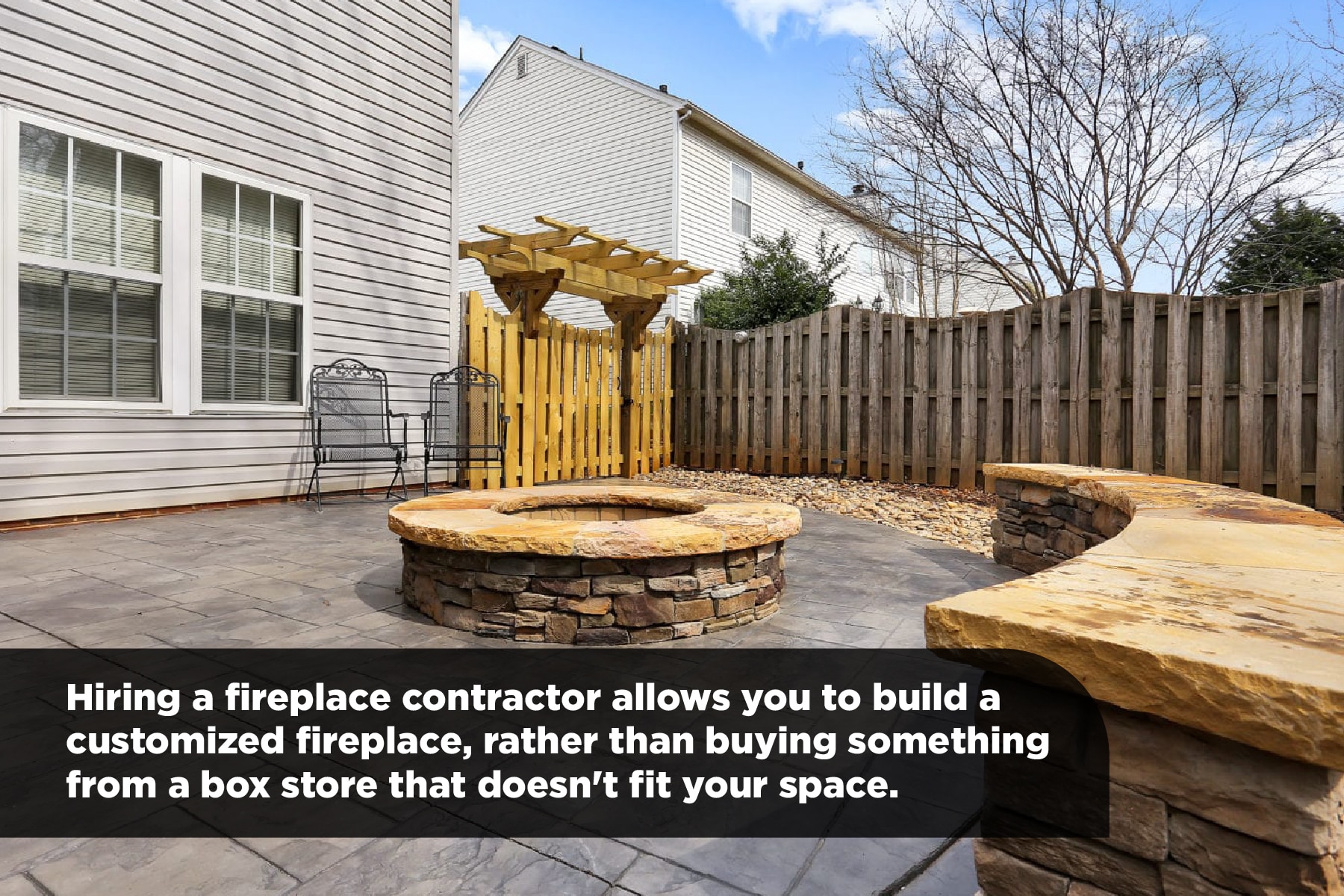 backyard patio with customized fireplace