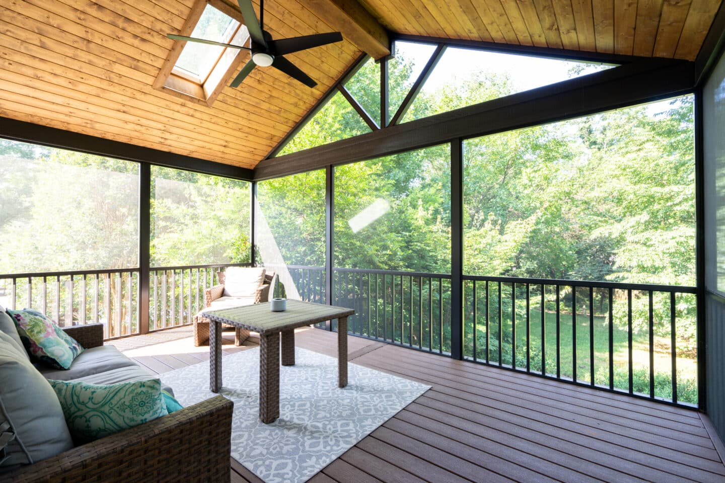 Covered Screened Porch with Cedar Ceiling and Composite Decking
